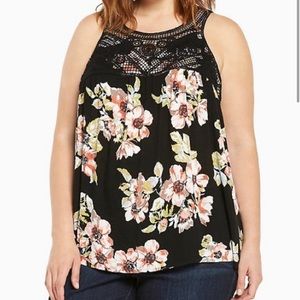 NWT Torrid Floral Print Gauze Crochet Tank Top
